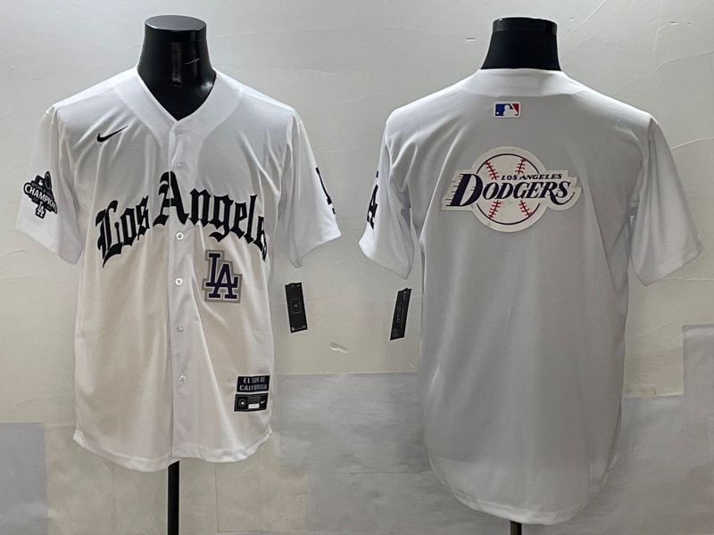 Men Los Angeles Dodgers Blank White Five generations Joint Name 2025 Nike MLB Jersey style 80->women mlb jersey->Women Jersey